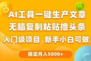 （9967期）利用AI工具无脑复制粘贴撸头条收益 每天2小时 稳定月入5000+互联网入门…