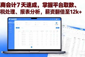 （16192期）电商会计7天速成，掌握平台取数、财税处理、报表分析，薪资翻倍至12k+